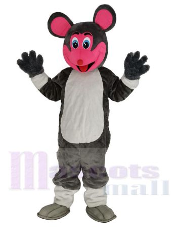 Lächelnd Maus mit rot Gesicht Maskottchen Kostüm