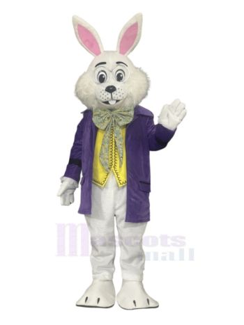 Weißer Hase im lila Mantel Osterhase Maskottchen Kostüm