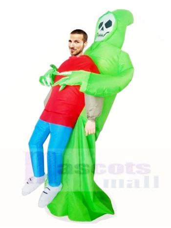 Grüner Dämon Schädel Tragen Sie mich Skeleton aufblasbare Halloween Weihnachts kostüme für Erwachsene
