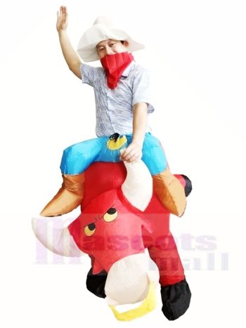 Cowboy Fahren auf rot Stier Aufblasbare Halloween Weihnachts kostüme für Erwachsene