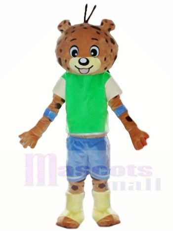 Grünes Hemd blaue Hosen Leopard Panther Maskottchen Kostüme Tier