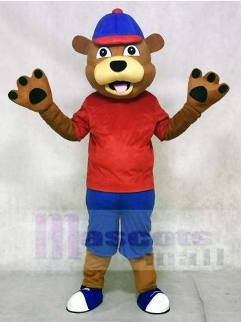 rot Weste glücklich Braun Bär Maskottchen Kostüme Tier