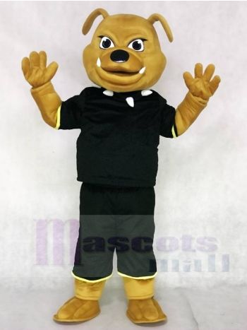 Braun Bulldogge mit schwarzen Anzug Maskottchen Kostümen