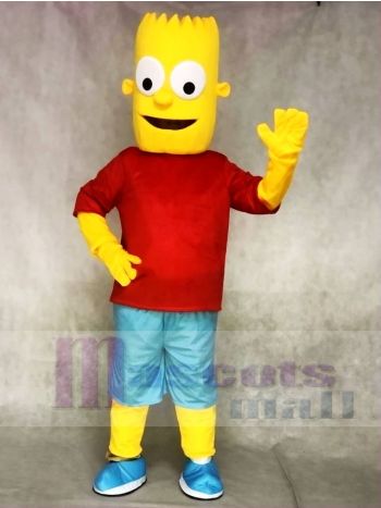 Rotes Hemd Bart Simpson Sohn Gelber Junge Maskottchen Kostüme Menschen