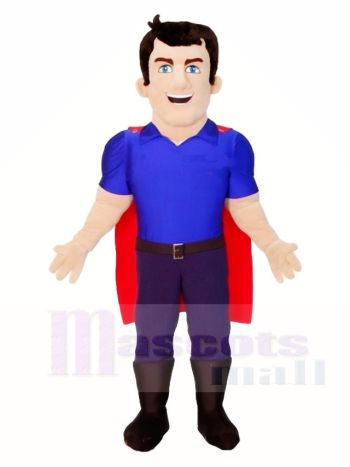 Karikatur Blau Hemd Super Hero Maskottchen Kostüme Menschen