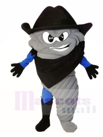 Tornado Katastrophe mit schwarzen Cowboy Hut Maskottchen Kostümen