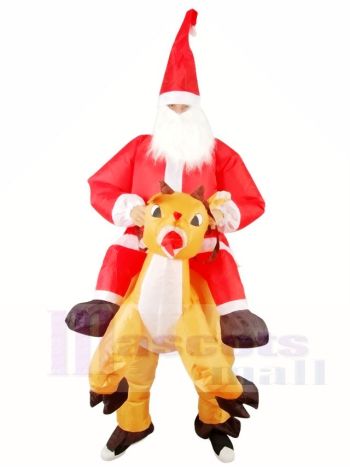 Reindeer Carry Santa Claus Father Christmas Inflatable Halloween Xmas Costumes for Adults