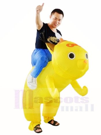 Gelber Hund Nimm mich mit reite weiter Aufblasbares Halloween Weihnachten Kostüme für Erwachsene