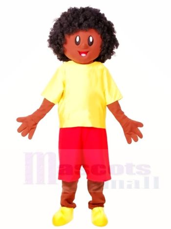 Gelbes Shirt afrikanisch Junge Maskottchen Kostüme Menschen