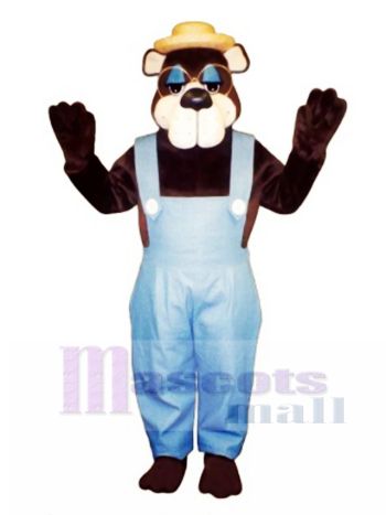 Süße Country Bear mit Overall, Brille & Hut Maskottchen Kostüm