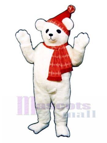 Schneebär mit Hut & Schal Maskottchen Kostüm