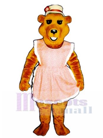 Süßer Cheri Bär mit Schürze & Strohhut Maskottchen Kostüm