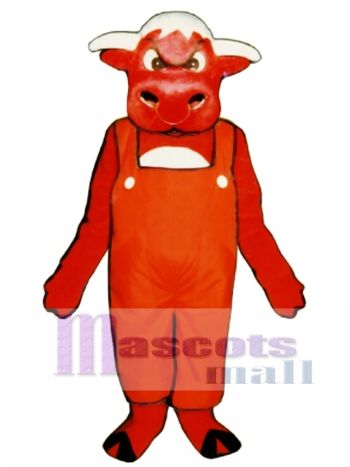 Wütender Stier mit Overalls Maskottchen Kostüm