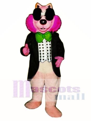Rosa Nerz mit Weste, Brille & Bowtie Maskottchen Kostüm
