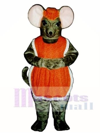 Oma Maus mit Brille, Hut und Schürze Maskottchen Kostüm