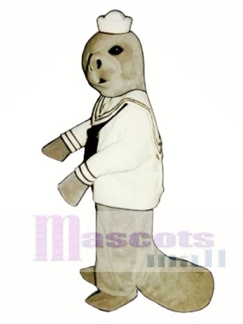 Niedliches Manatis mit Seemann Shirt & Hut Maskottchen Kostüm