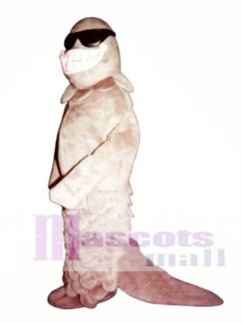 Süß lächelnd Lachs mit Sonnenbrille Maskottchen Kostüm Tier