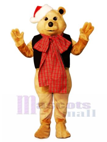 Süßer Fancy Bär mit Weste, Bowtie & Hat Weihnachts Maskottchen Kostüm
