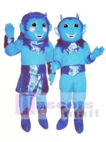Mädchen Blau Teufel (links) Maskottchen Kostüm