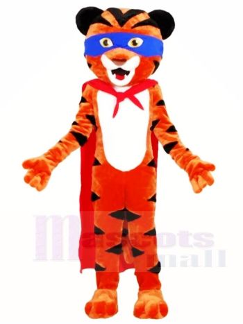 Superheld Tiger mit rot Umhang Maskottchen Kostüme Tier