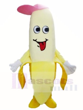 Gelbe Banane mit einem rosa Hut Maskottchen Kostüme Obst