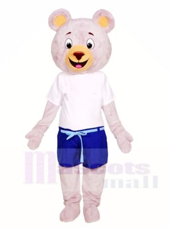 Grauer Bär in blauen Shorts Maskottchen Kostüme Tier
