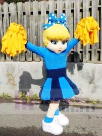 Blaues Kleid Nettes Cheerleader Maskottchen kostümiert Leute