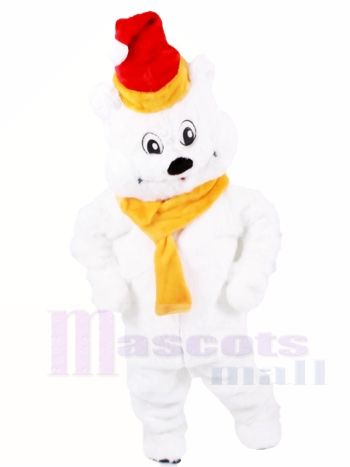  Rot Hut Polar Bär mit Gelb Schal Maskottchen Kostüme Tier Weihnachten