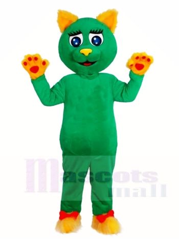 Grüne Katze mit gelben Ohren und Pfoten Maskottchen Kostüme Tier