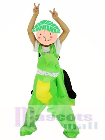 Für Kinder Huckepack tragen Sie mich auf gelben Bauch Grünes Drachen Maskottchen Kostüm