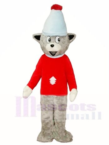 Gray Christmas Bear in Red Shirt Mascot Costumes Animal 
