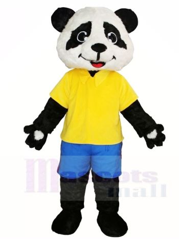 Gelbes Hemd blaue Hosen Panda Maskottchen Kostüme Tier