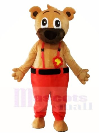 Braun Bär im roten Overall Maskottchen Kostüm Tier