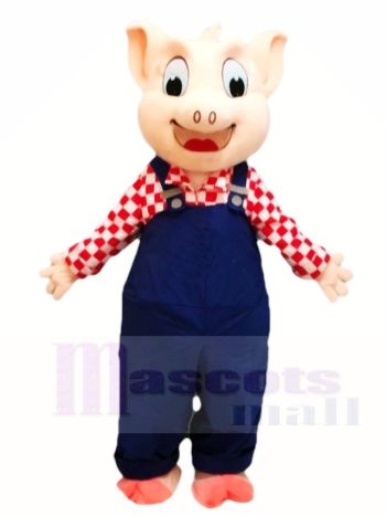 Blaues Overall Schwein Maskottchen Kostüme Tier