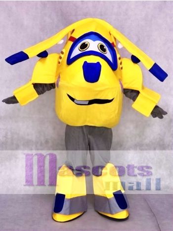 Gelbe und blaue Flugzeug Donnie Super Wings Maskottchen Kostüme Cartoon