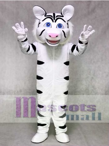 Weiß Tiger Maskottchen Kostüm mit schwarzen Streifen Tier