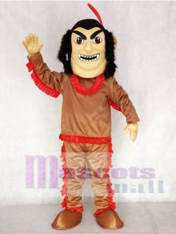 Braun Hemd Amerikanischer Ureinwohner Indian Maskottchen Kostüm mit roter Feder