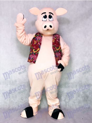 Pig Ferkel Schwein mit Hawaiian Vest Maskottchen Kostüm