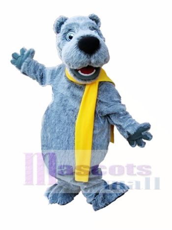 Grauer Bär mit gelbem Schal Maskottchen Kostüm grauer Bär Maskottchen Kostüme
