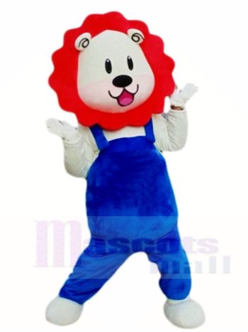 Rote Mähne Blauer Overall Löwe Maskottchen Kostüme Tier