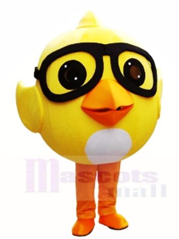 Gelbes Küken mit Brille Maskottchen Kostüme Geflügel