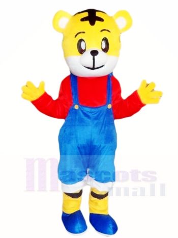 Tiger mit blauem Overall Maskottchen Kostüm Tier