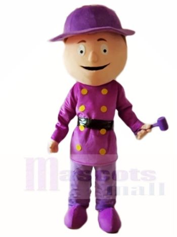 Purple Shirt Builder Construction Man with Hammer Mascot Costumes People