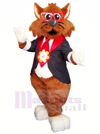 Braun Katze mit Brille Maskottchen Kostüme Karikatur