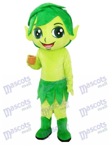 Grüner Elf Zauberer mit Blatt Maskottchen Kostüm Karikatur
