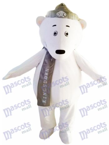 Eisbären mit grauem Hut und Schal Maskottchen Kostüm Tier