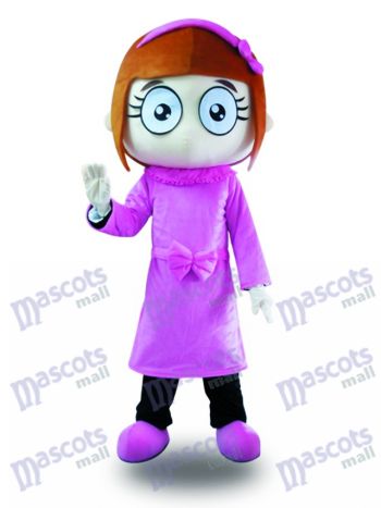 Lila Kleid große Augen Mädchen Maskottchen Kostüm Karikatur