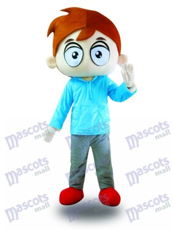 Blaues Hemd Big Eyes Junge Maskottchen Kostüm Karikatur