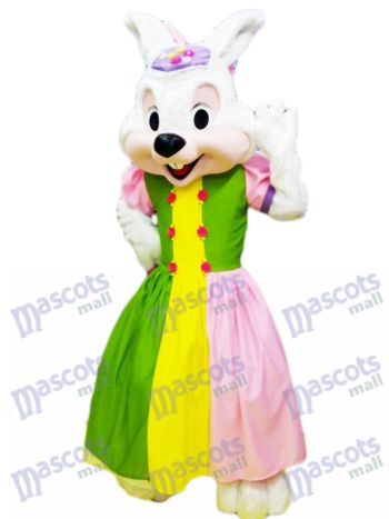 Osterhase in bunten Kleidchen Maskottchen Kostüm Cartoon