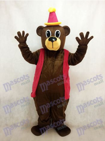 Brauner Geburtstagsbär mit Weste & Hut Maskottchen Kostüm